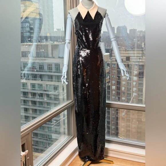 🆕 BRONX & BANCO 🧿 NWOT Wednesday Black Sequin Halterneck Maxi Gown Sz L US 8 - Picture 2 of 14